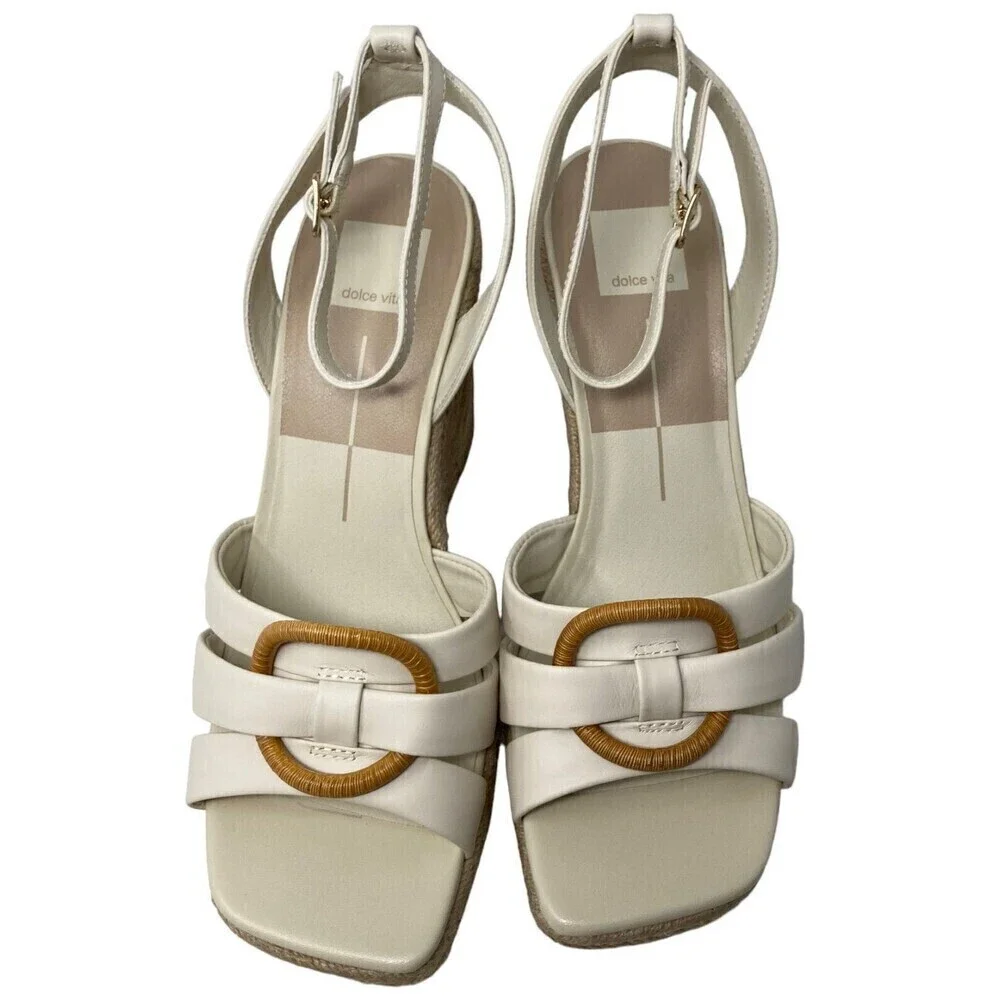 Dolce Vita Maze Women's Size 10 Ivory Leather Open Toe High Wedge Heel Sandals